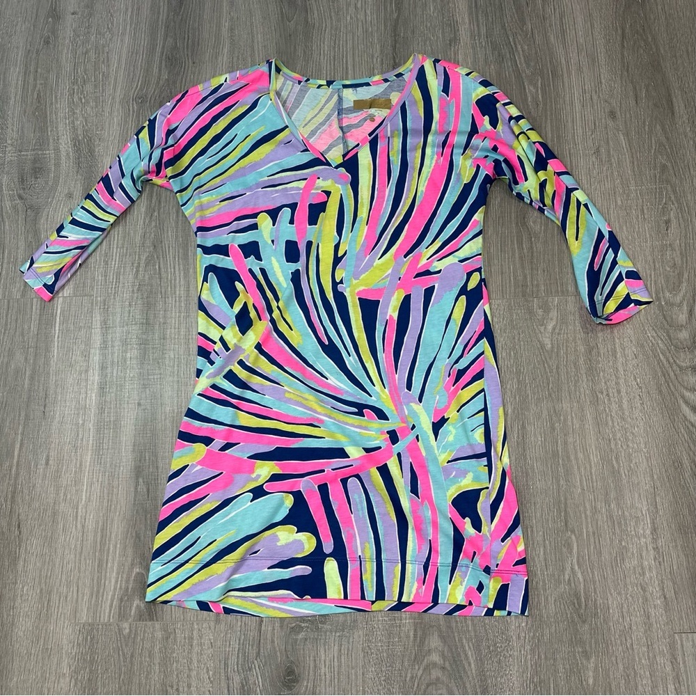 Lilly Pulitzer Cori Dress Indigo Sea Dreamin' Print XXS 3/4 Sleeve V-Neck